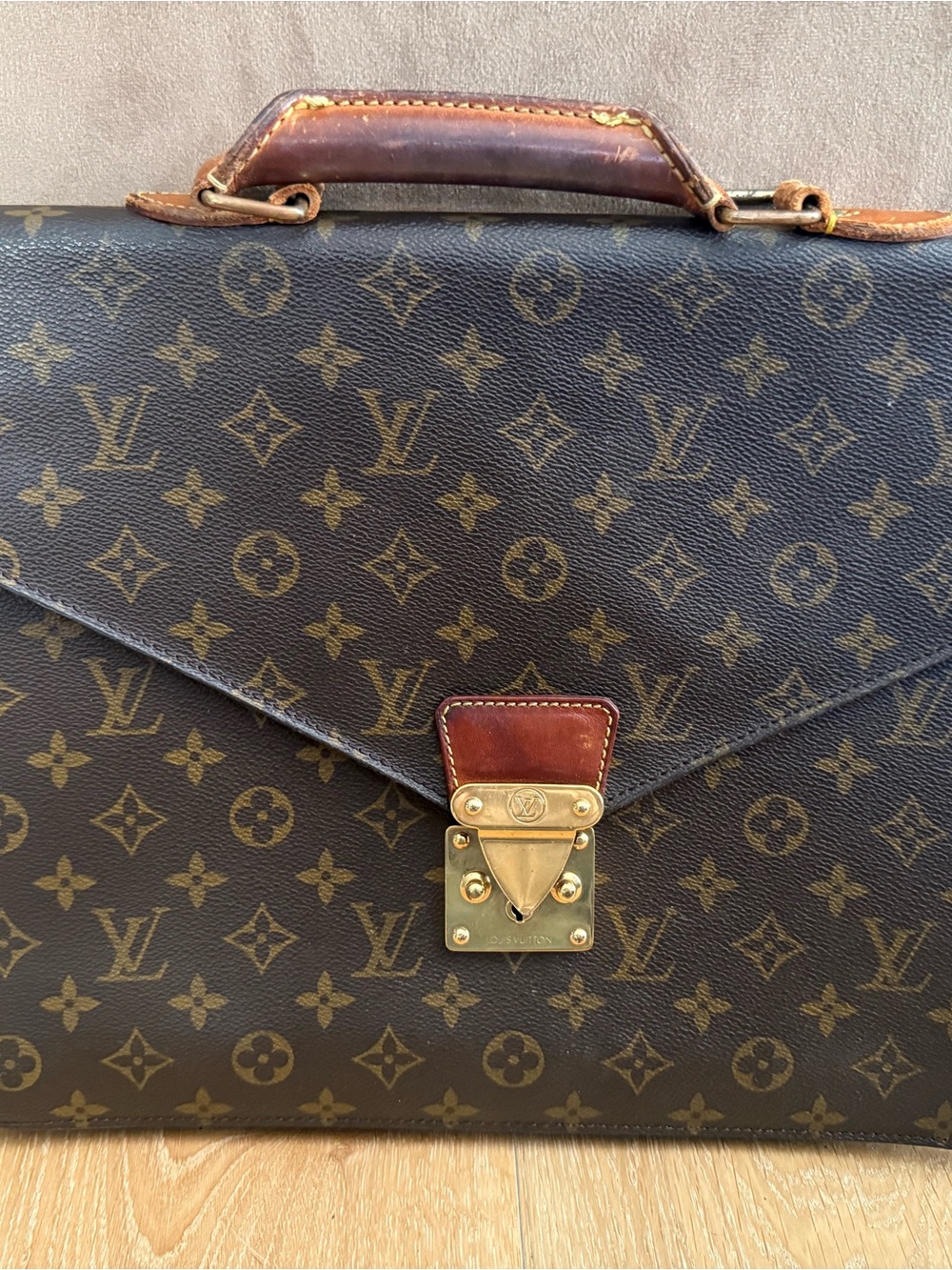Louis Vuitton Monogram Canvas Briefcase in Brown and Gold Hardware